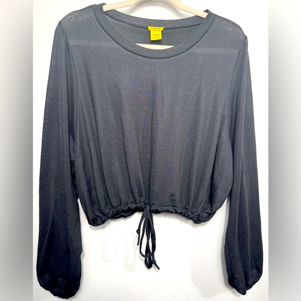 Daisy Black Long Sleeve Crop Blouse with Tie Front